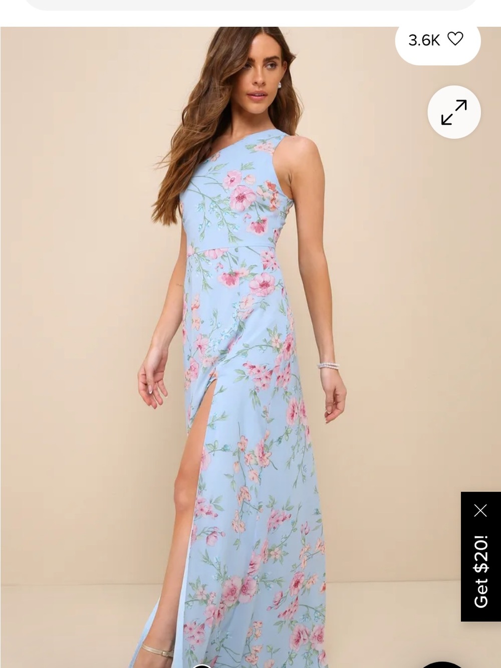 Elegant Admiration Light Blue Floral One-Shoulder Maxi Dress